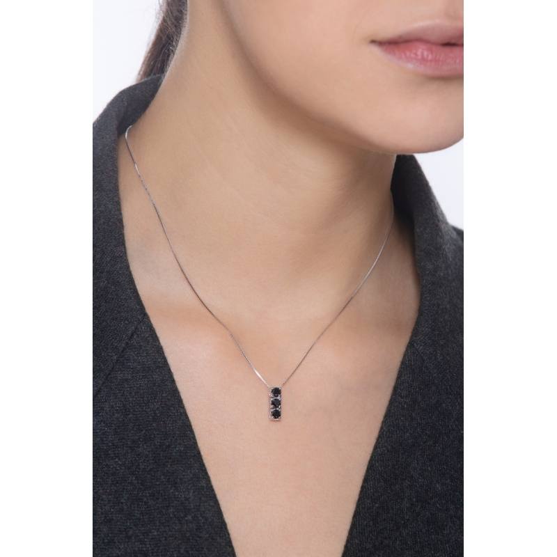 18k white gold necklace with black diamond trilogy pendant 