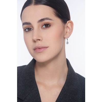 Orecchini pendenti in oro bianco 18k con diamanti e acquamarina