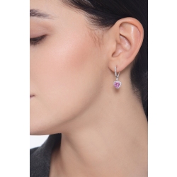 Orecchini pendenti in oro bianco 18k con zaffiro rosa cuore e diamanti 2