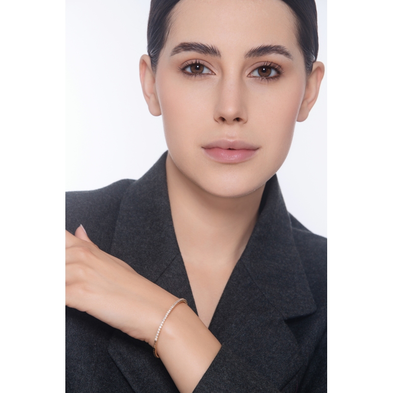 Bracciale tennis rigido in oro rosa 18k con diamanti