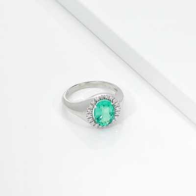 Chevalier emerald and diamonds ring in white gold 18k