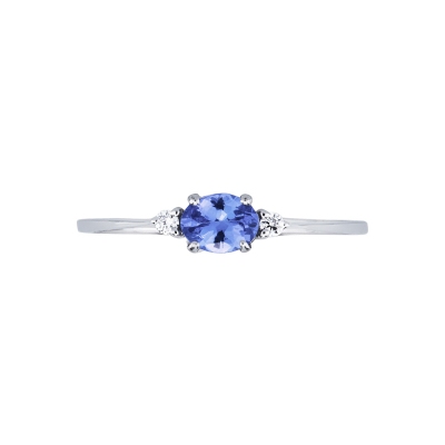 White gold 18k ring with central tanzanite and two lateral diamonds 
