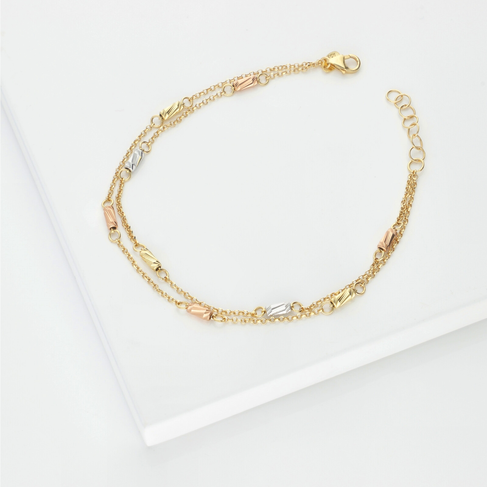 Bracciale Fune In Oro 18 KT Giallo, Bianco E Rosa - 19 Cm, 2,2 Mm, Confezione Regalo - 4