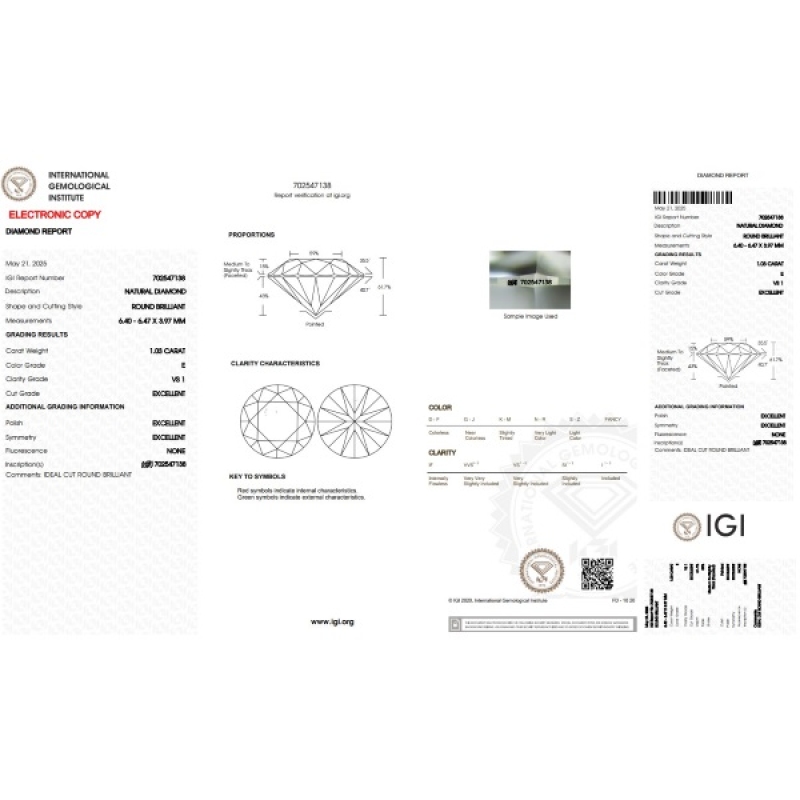 Diamante Certificato IGI   CT 1,03   E   VS 1