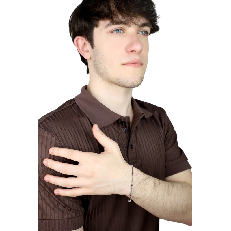 Bracciale alternato in oro bianco 750 con 8 diamanti neri, 20 cm