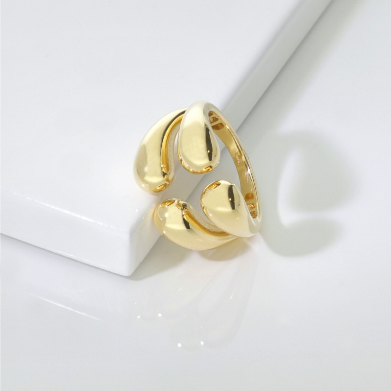 Anello aperto chunky doppia goccia in oro giallo 18k