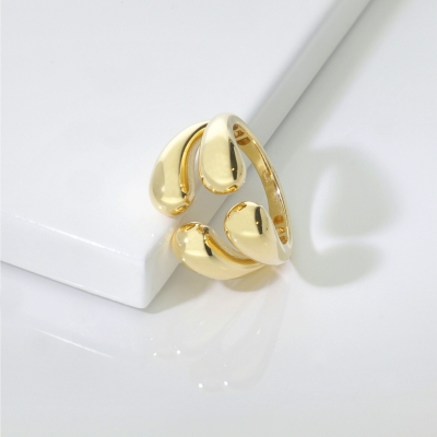 Anello aperto chunky doppia goccia in oro giallo 18k