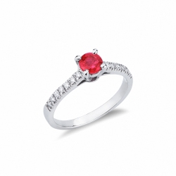 White gold 18k with central ruby and diamonds shoulder set