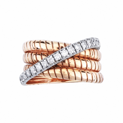 Woman band ring in white and rosé gold 18k with diamonds 