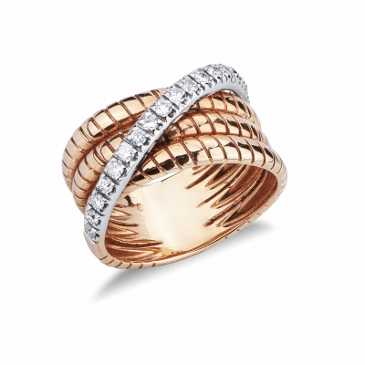 Woman band ring in white and rosé gold 18k with diamonds 