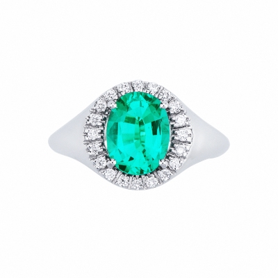 Chevalier emerald and diamonds ring in white gold 18k