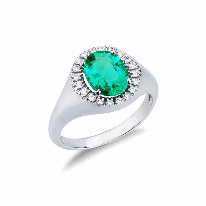 Chevalier emerald and diamonds ring in white gold 18k