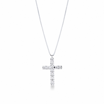18k white gold chain with cross pendant with diamonds