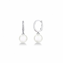Orecchini Con Pendente in Oro bianco 18k con Perle di circa 9 mm e diamanti