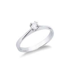 Solitario 8 griffe in oro bianco 18k con diamante, 0,20 ct