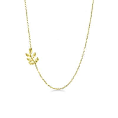 Collana con foglia lucida in oro giallo 750