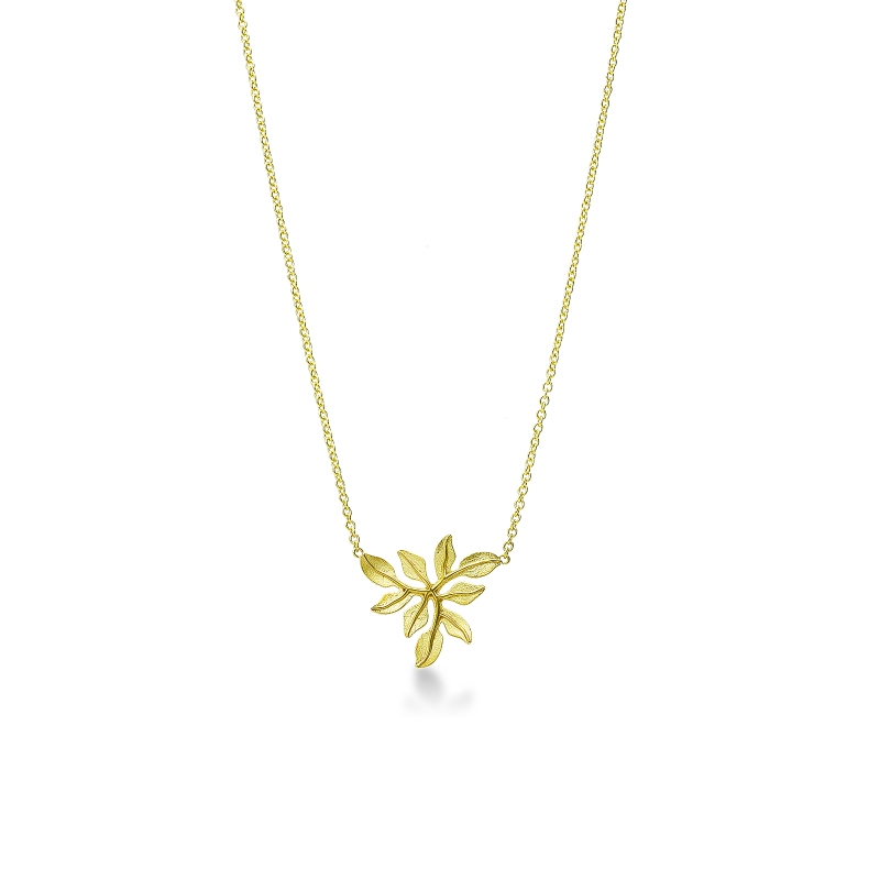 Collana foglia satinata e lucida oro giallo 750
