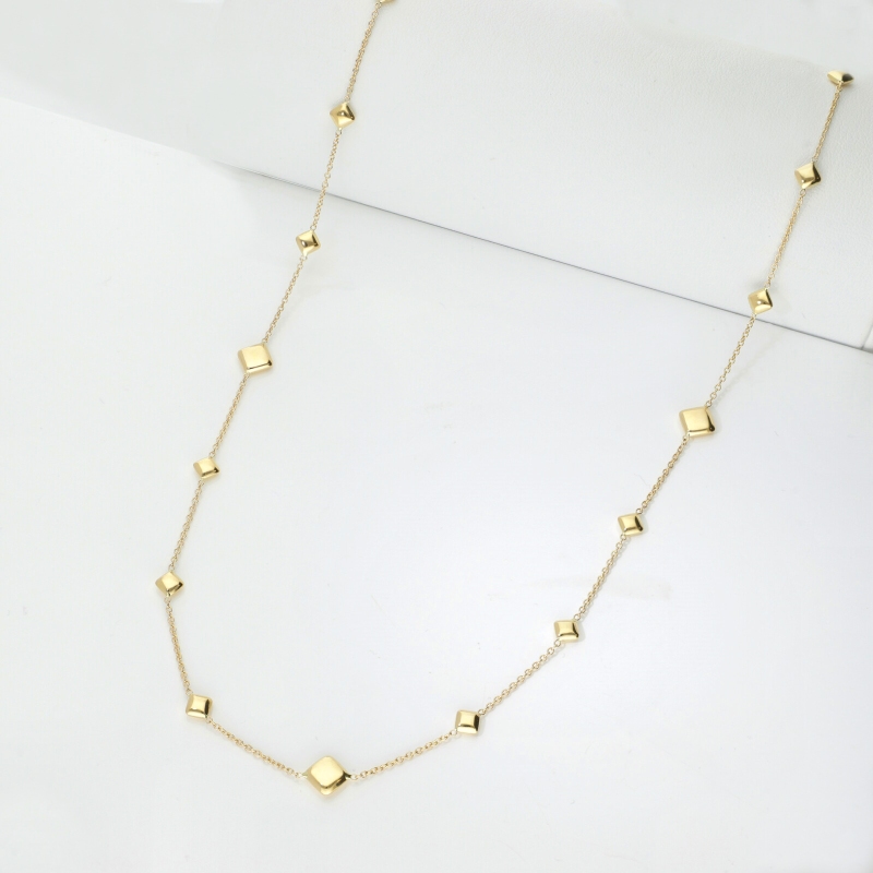 Collana in oro giallo 18k con quadratini lucidi, 90 cm