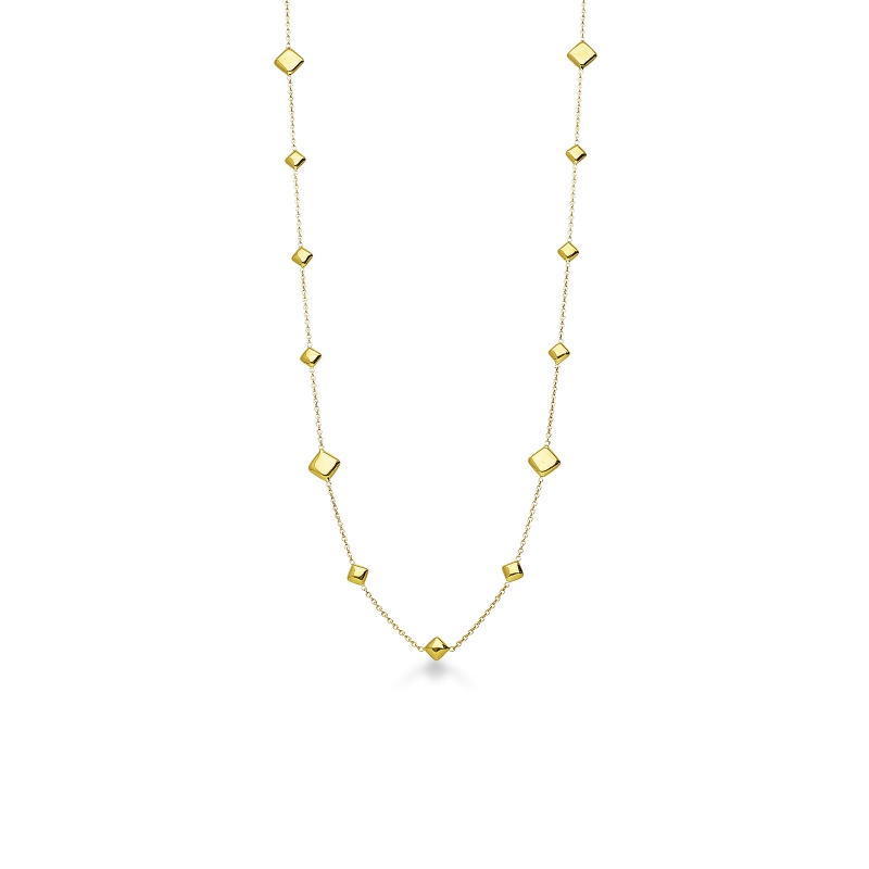 Collana in oro giallo 18k con quadratini lucidi, 90 cm