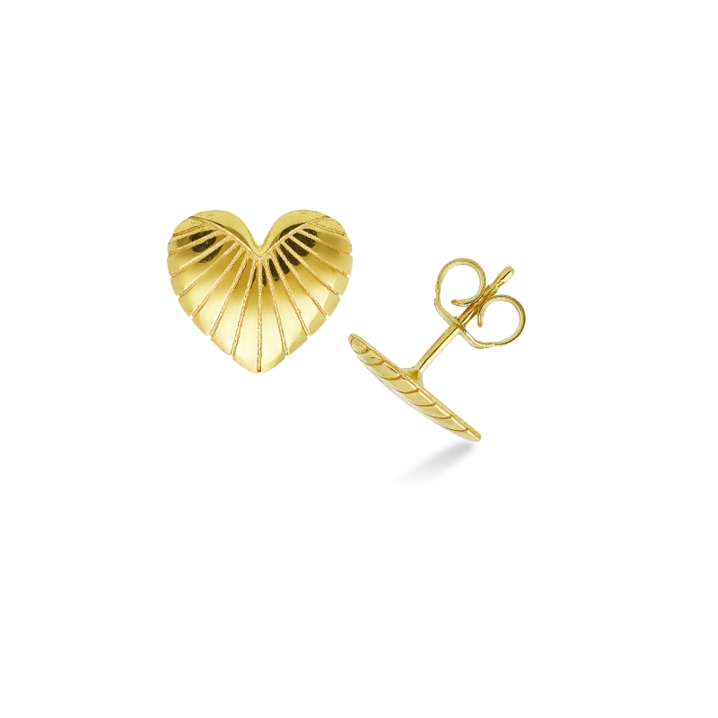 Orecchini a cuore rigati oro giallo 18k