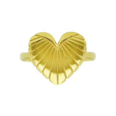 Anello cuore a righe in oro giallo 18k