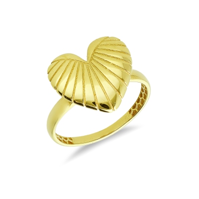 Anello cuore a righe in oro giallo 18k
