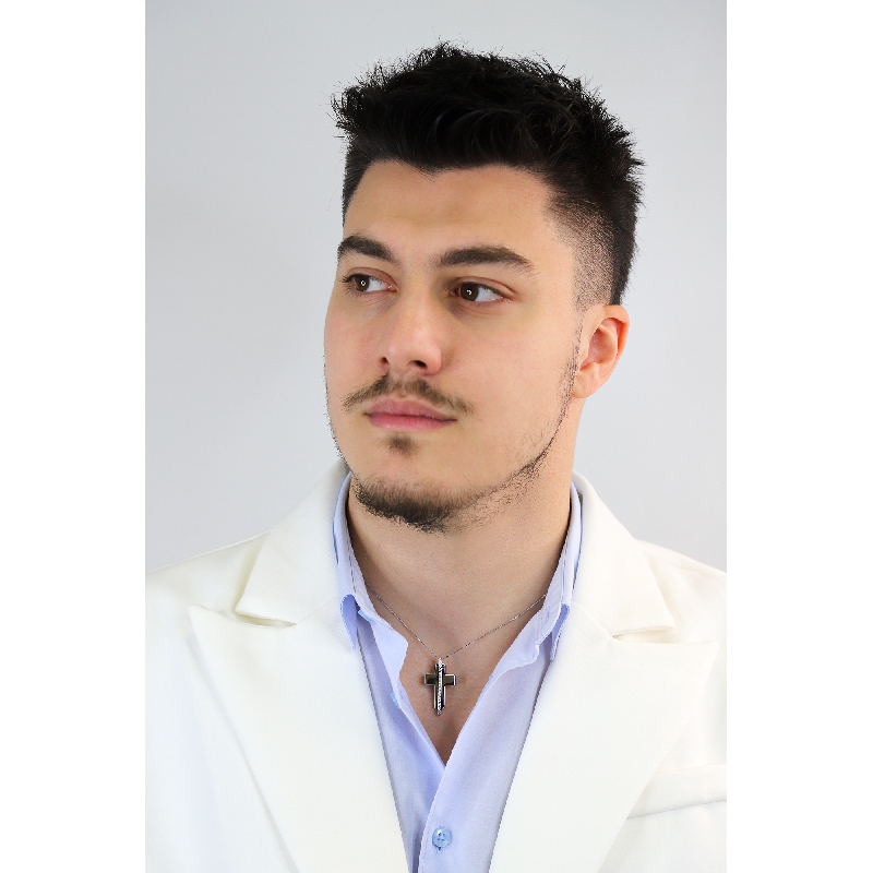 Collana da uomo con croce in oro Bianco 18k con diamanti, 33 mm