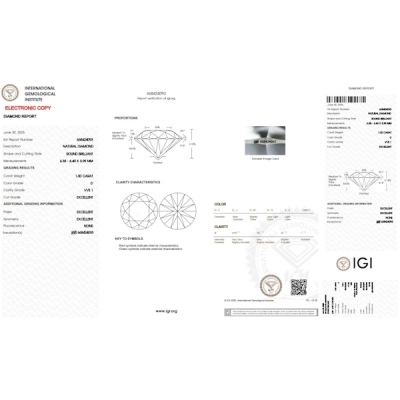 Diamante Certificato IGI   CT 1,00   D   VVS 1
