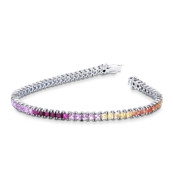 Tennis Bracciale con Zaffiri Rainbow in Oro Bianco 18K