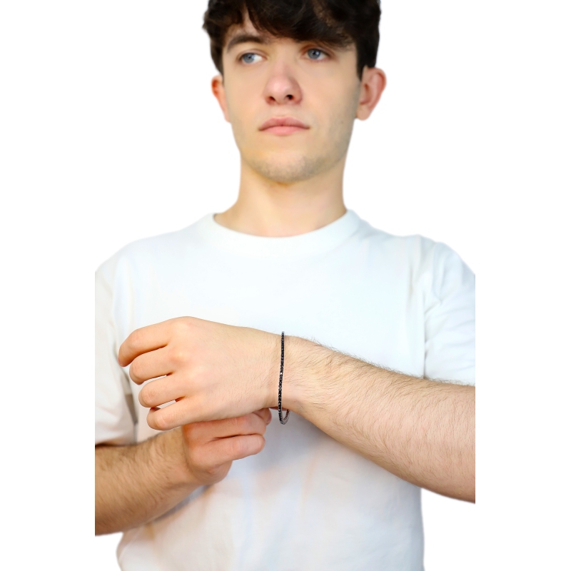 Tennis bracciale elastico in oro bianco 18k con diamanti neri