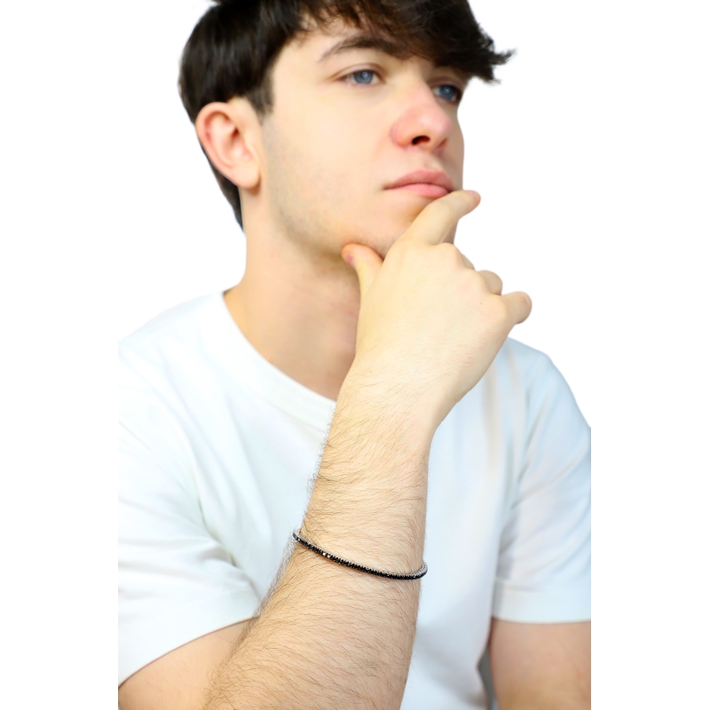 Bracciale elastico tennis con diamanti neri in oro bianco 18k