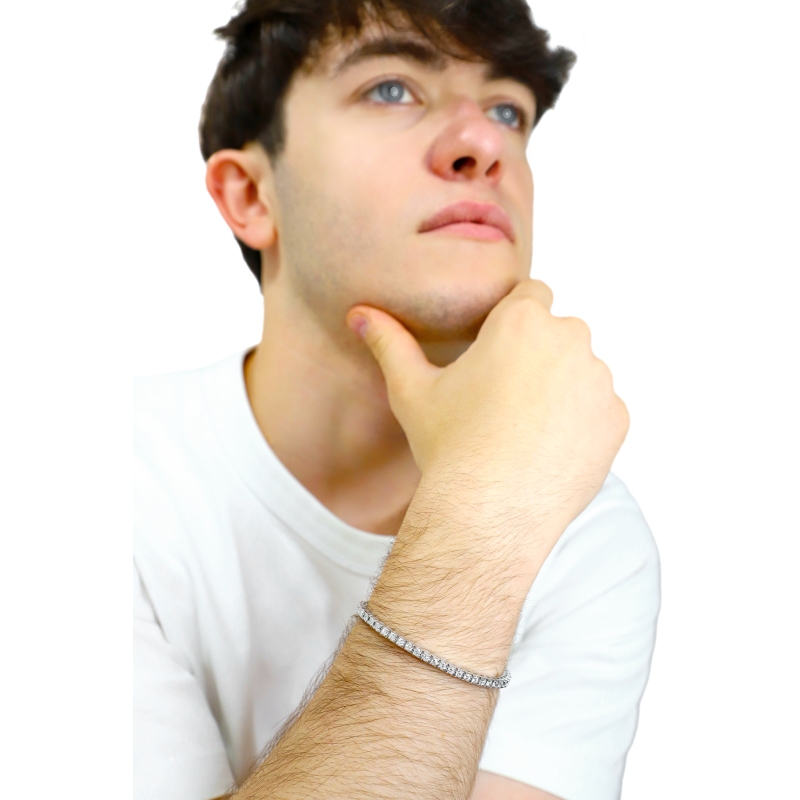 Bracciale tennis elastico in oro bianco 18k con diamanti