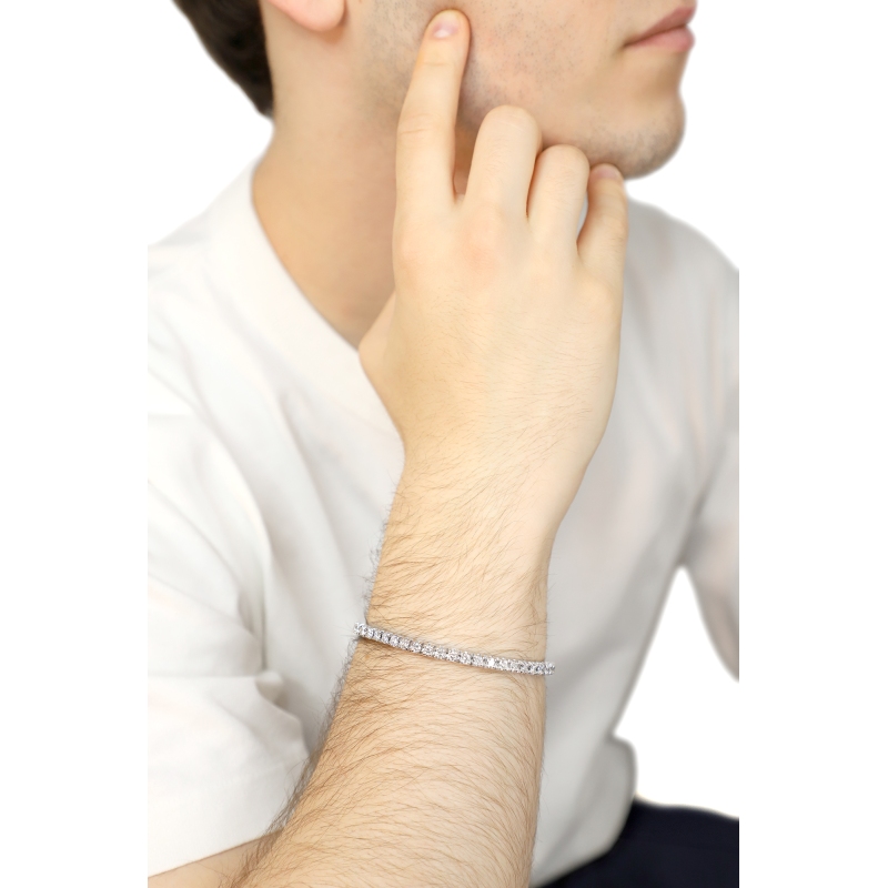 Bracciale Tennis elastico con diamanti in oro bianco 18k