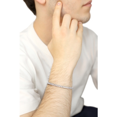 Bracciale Tennis elastico con diamanti in oro bianco 18k