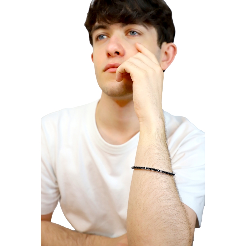 Bracciale tennis elastico con diamanti neri in oro bianco 18k