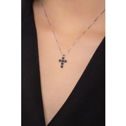Collana con pendente a croce  in oro bianco 18k con diamanti neri 2
