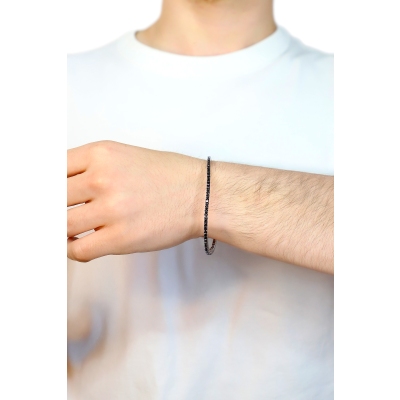 Tennis bracciale elastico in oro bianco 18k con diamanti neri