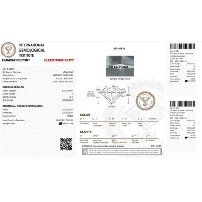 Diamante Certificato IGI   CT 0,70   E   SI 1