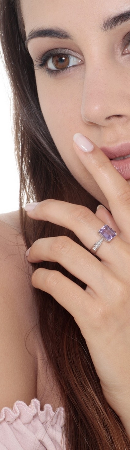 Anello Alone 1,91 Ctw In Argento 925 Con Ametista Cuore, Topazio Bianco E Diamante - Taglia 6.5