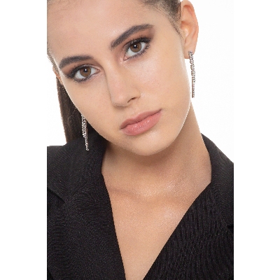 Orecchini tennis a 2 file in oro bianco 18k con diamanti da 0.01 ct