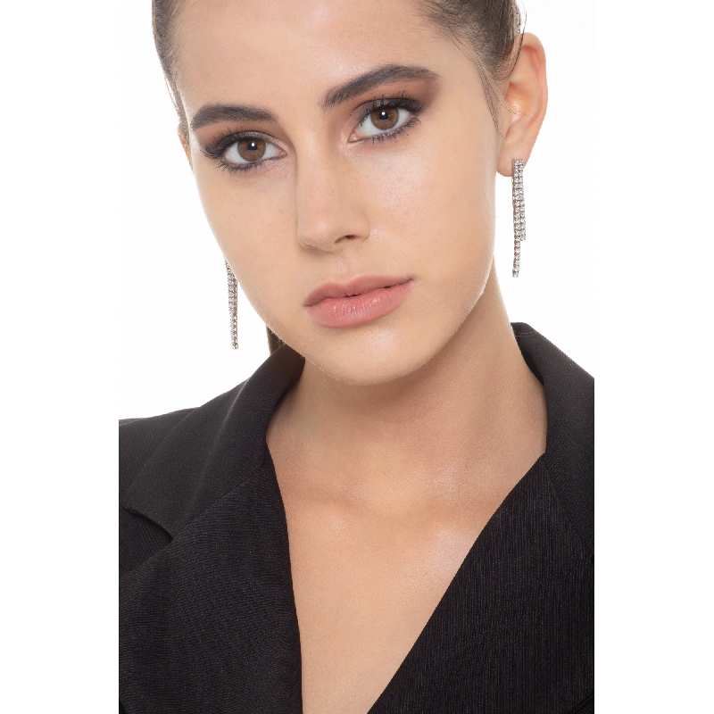 Orecchini pendenti tennis a 2 file in oro bianco 18k con diamanti