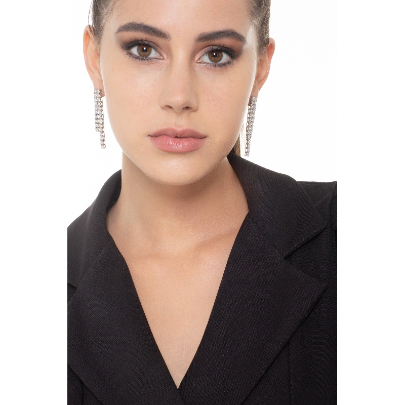 Orecchini tennis doppi in oro bianco 18k con diamanti