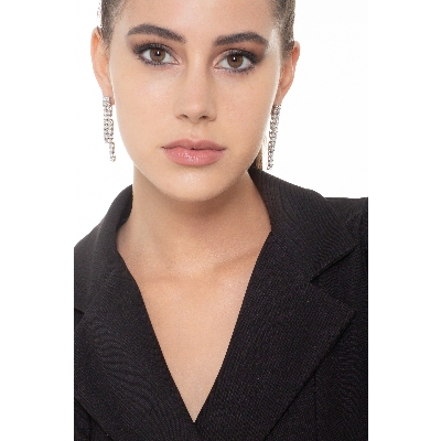 Orecchini tennis doppi in oro bianco 18k con diamanti