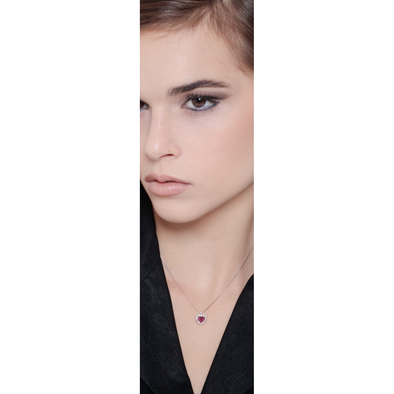 Collana in oro rosa 18k con ciondolo cuore rubino e diamanti | GV