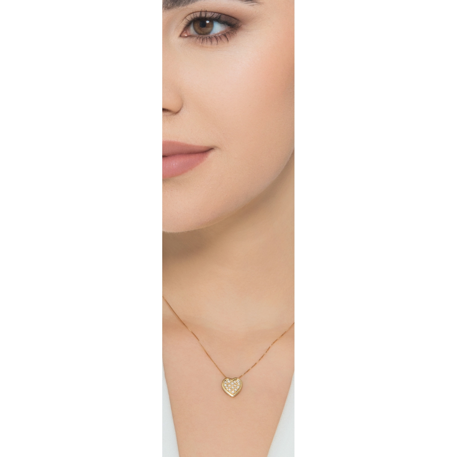 CARISSIMA Collana Donna Oro Giallo 9kt Con Medaglione Cuore Inciso E Diamantino - Catena 46 Cm