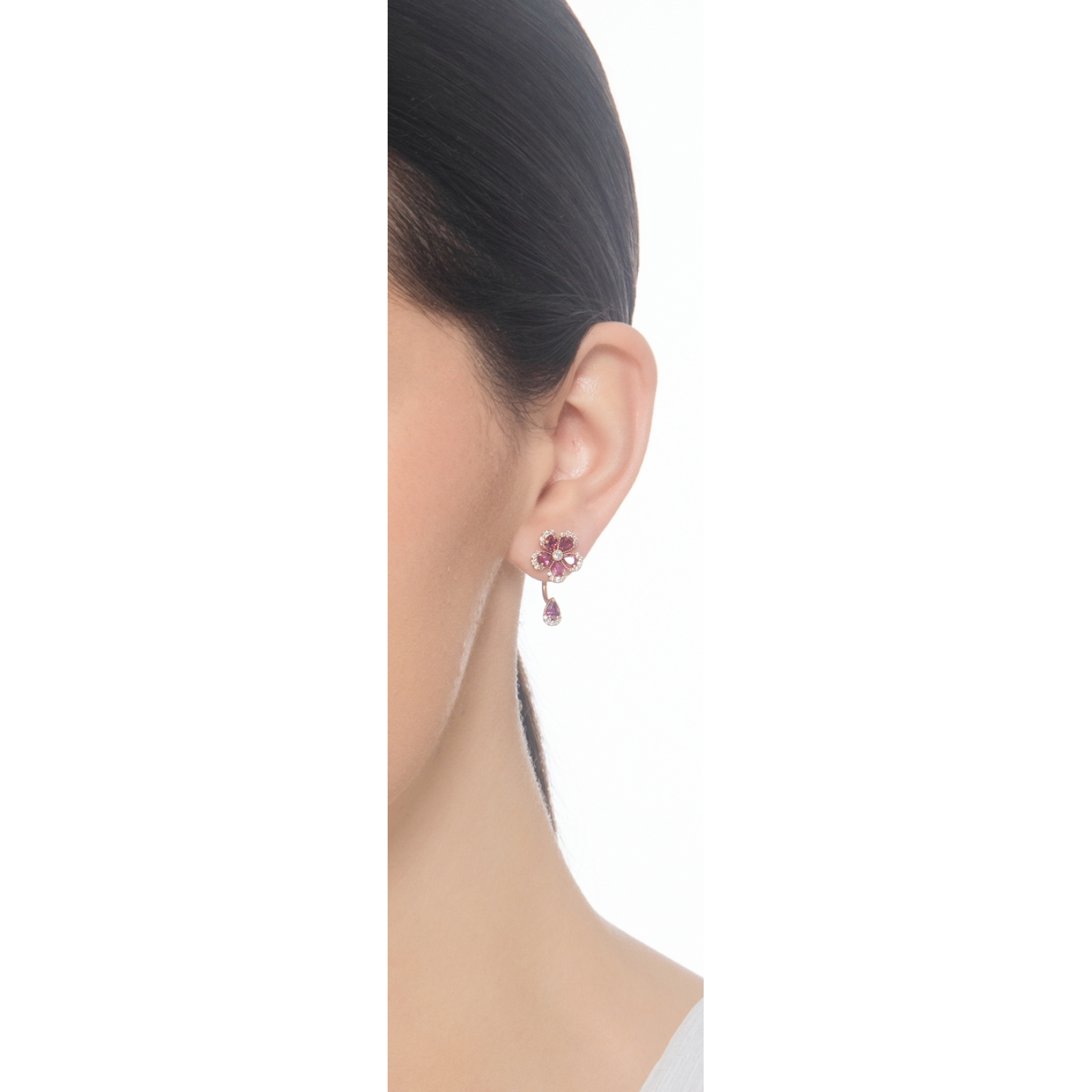 Orecchini Pendenti A Fiore Cavo Con Cristallo - Placcato Oro Rosa, Acciaio Inox, Ipoallergenici, Lunghezza 5,5 Cm