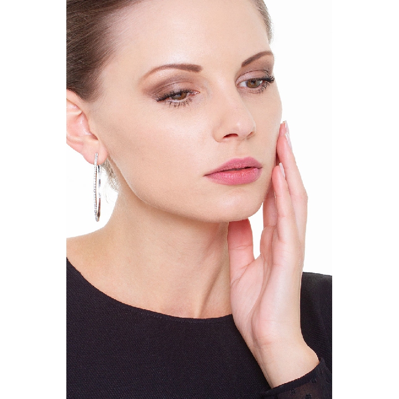 Orecchini a Cerchio grandi in Oro Bianco 18k con Diamanti