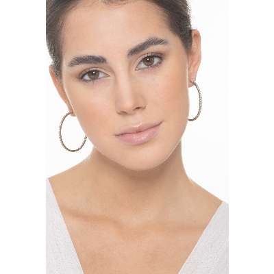 Orecchini a Cerchio in Oro Bianco 18k con Diamanti interni ed esterni