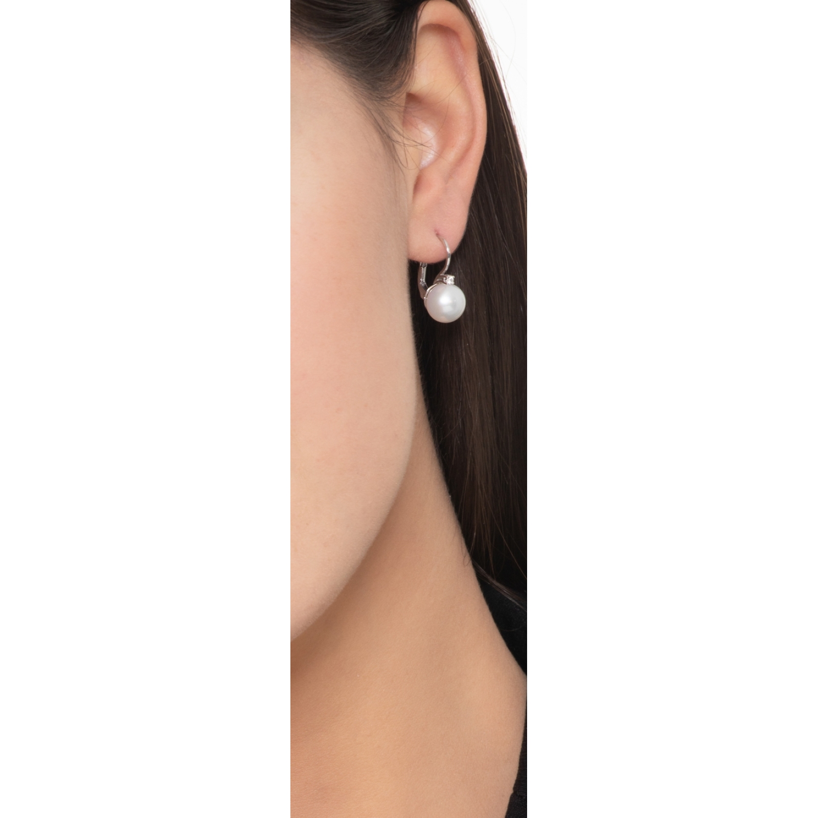 Orecchini In Oro Bianco 9k Con Perla Coltivata E Zirconi - Eleganti Pendenti Da Donna, Regalo In Confezione Originale