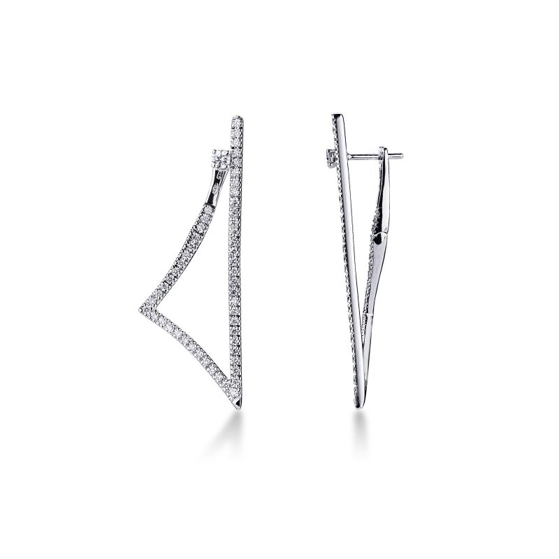 Geometric drop earrings in 18k white gold with diamonds